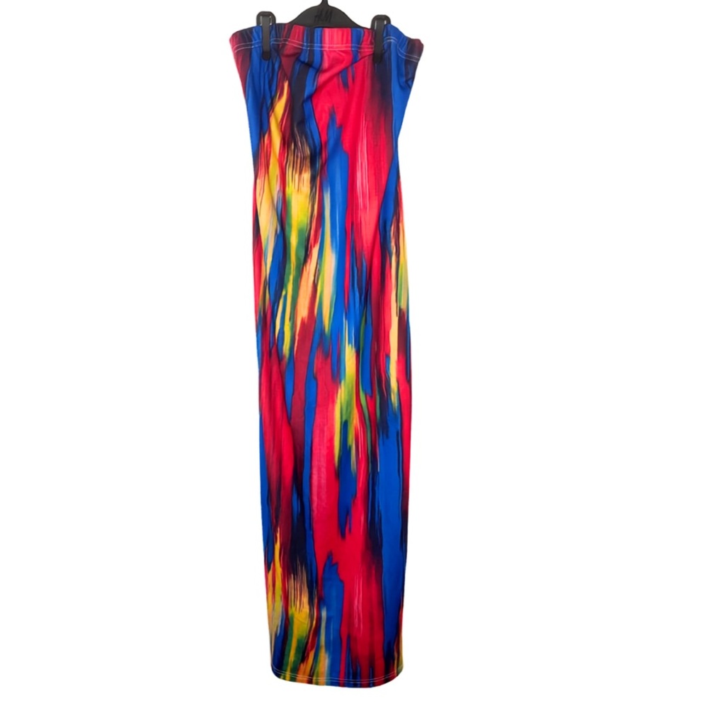 Colorful Abstract Print Tube Dress - Multicolor